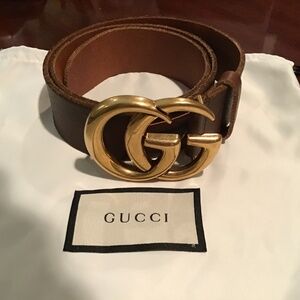 Gucci Marmont GG Belt, brown leather, Goldtone buckle
